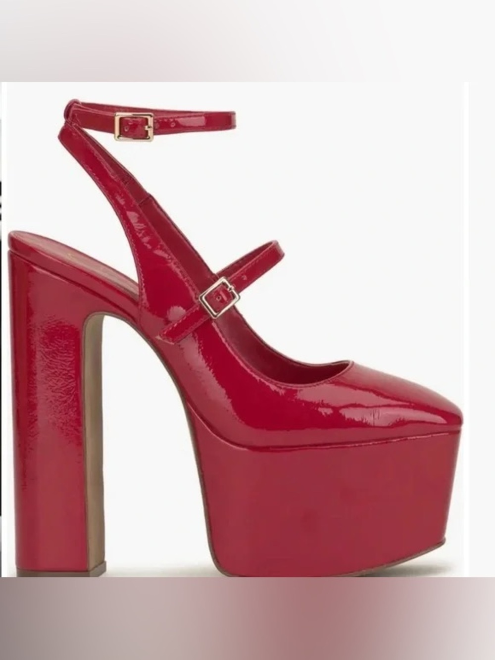 NIB Jessica Simpson Pialley Red Patent Platform Mary Jane Heels with Ankle Strap